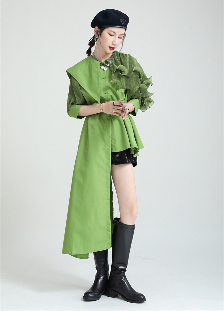 Asymmetry Organdie Short Sleeve Shirt