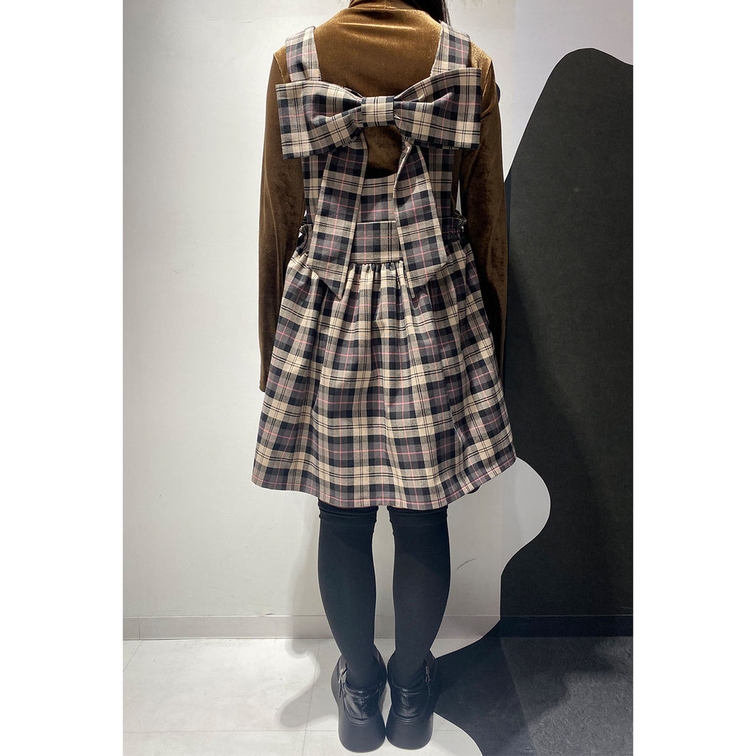 Front ribbon sleeveless onepiece (Beige Check) ¥8,980 / ¥9,480