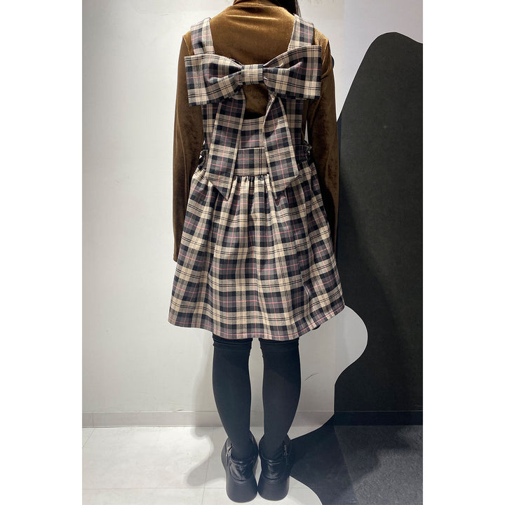 Front ribbon sleeveless onepiece (Beige Check) ¥8,980 / ¥9,480