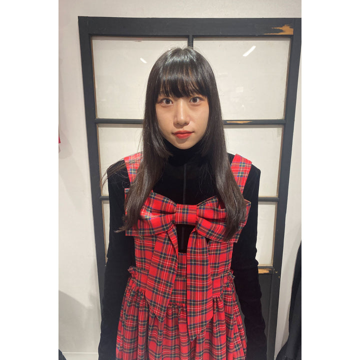 Front ribbon sleeveless onepiece (Red Check) ¥8,980 / ¥9,480