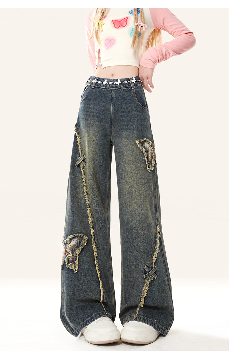 Butterfly Vintage Wide Denim Pants