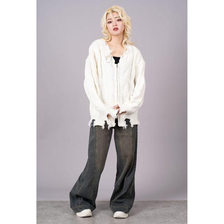 Front Seam Super Wide Denim Jeans