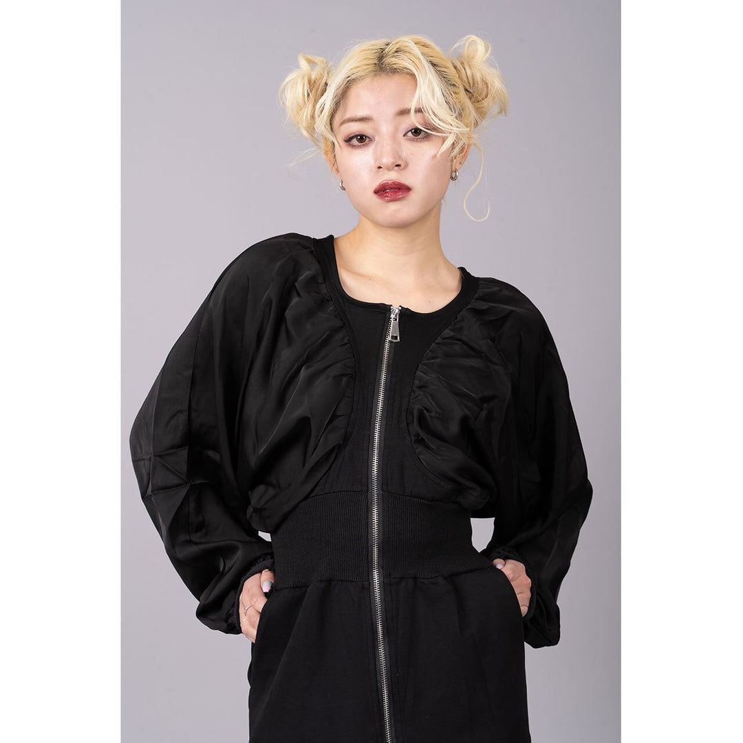 Gathered Sleeve Zipper Tight Onepiece