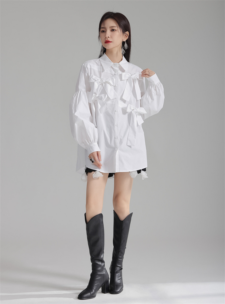 Ribbon design french elegant shirt