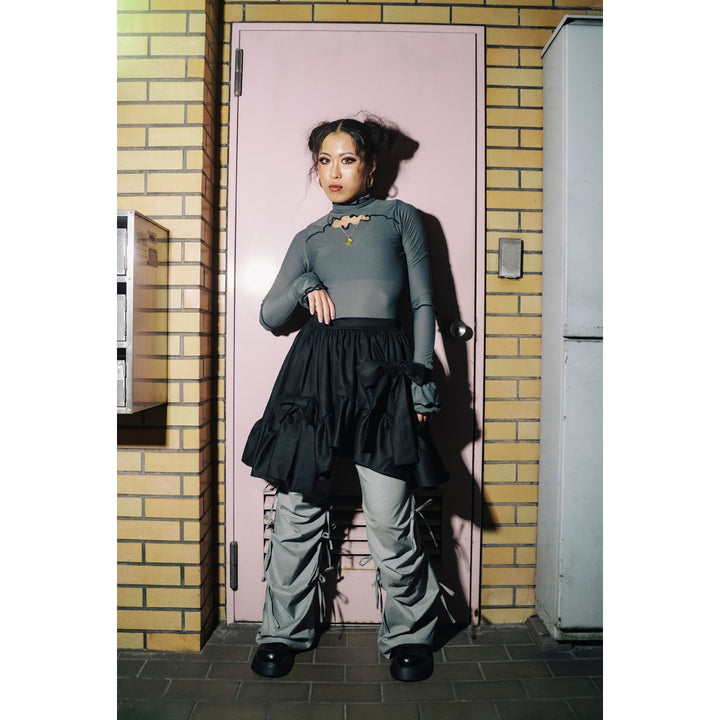 Asymmetry Volume Frill Ribbon Mini Skirt