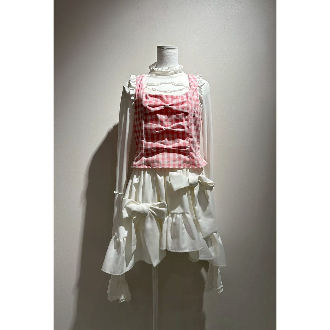 Shoulder Frill Front Ribbon Vest