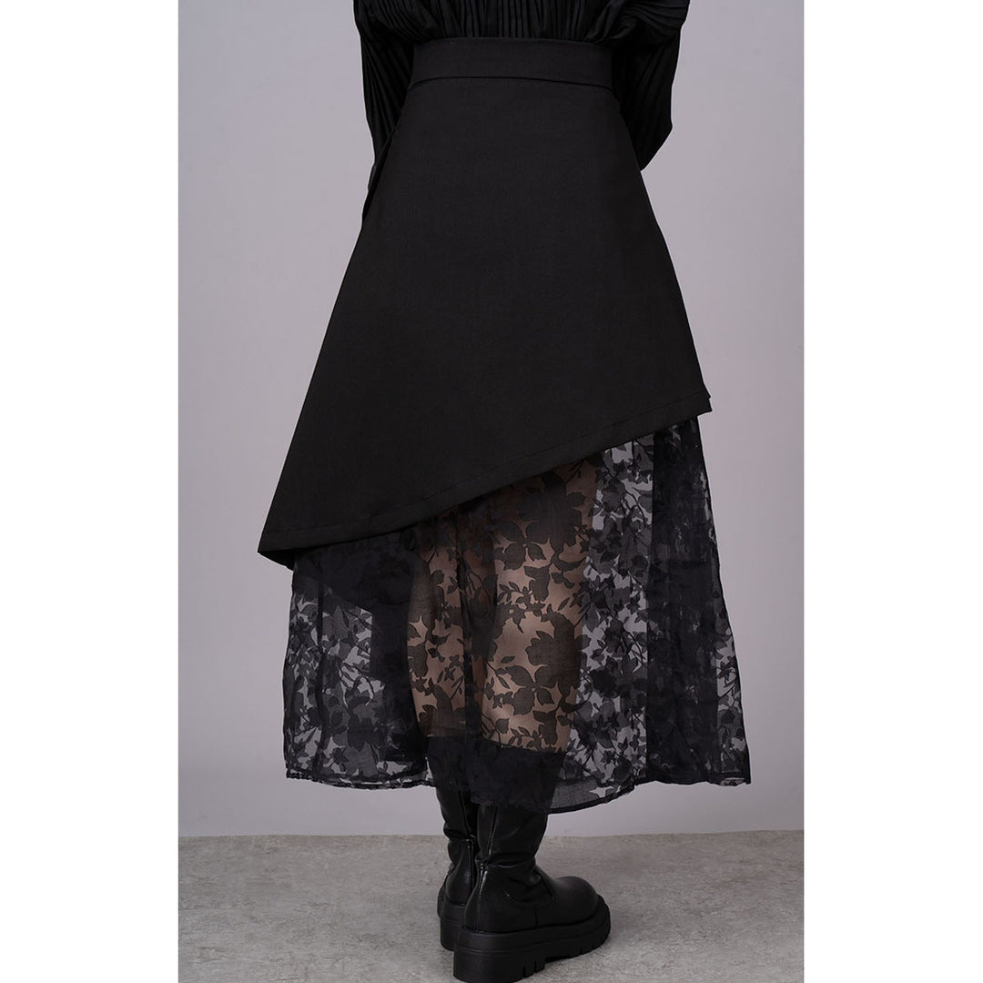 Asymmetry Flare Lace Layered Skirt