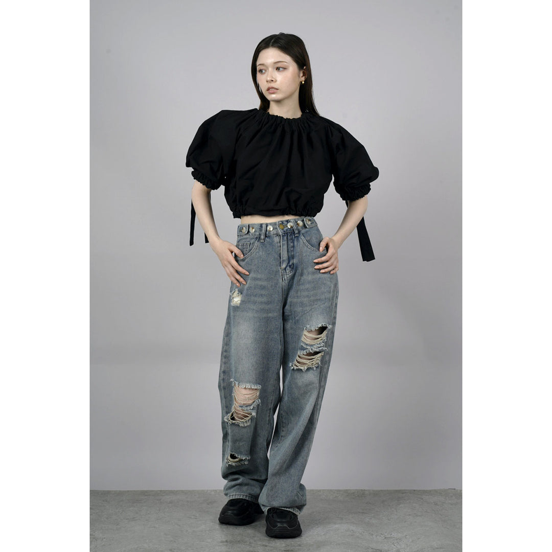 Gathered Shirring Short Shirt