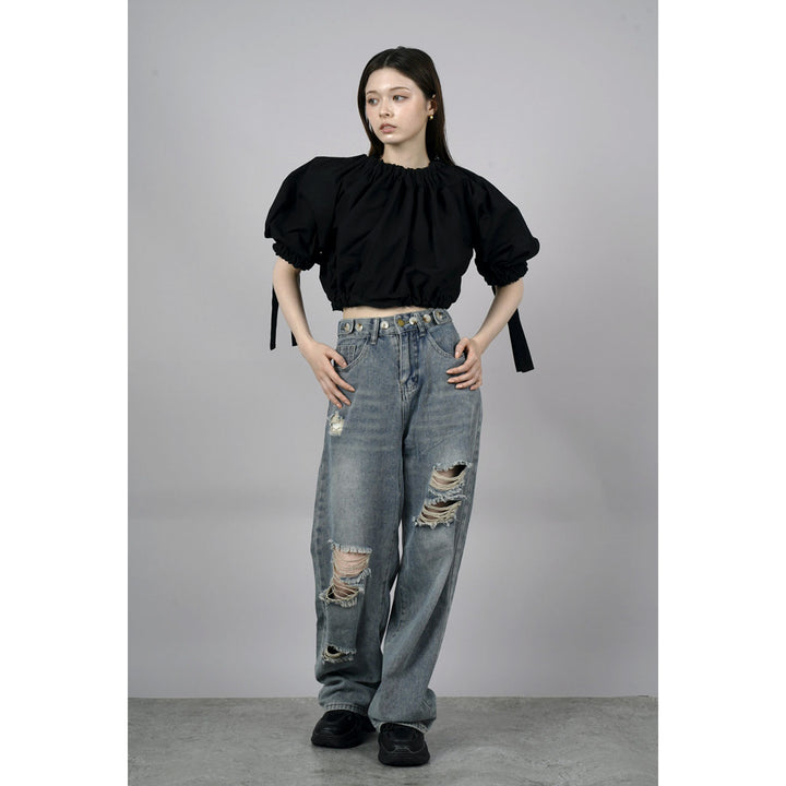 Gathered Shirring Short Shirt