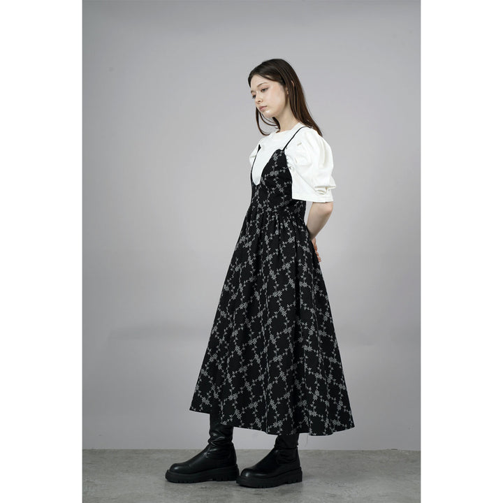 Tuck Puff Sleeve T-shirt & Cut Out Flower Camisole Onepiece