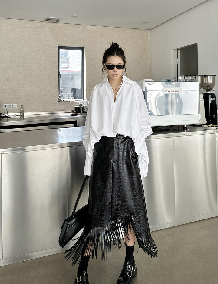 Ⅴ-neck Balloon Design Shirt