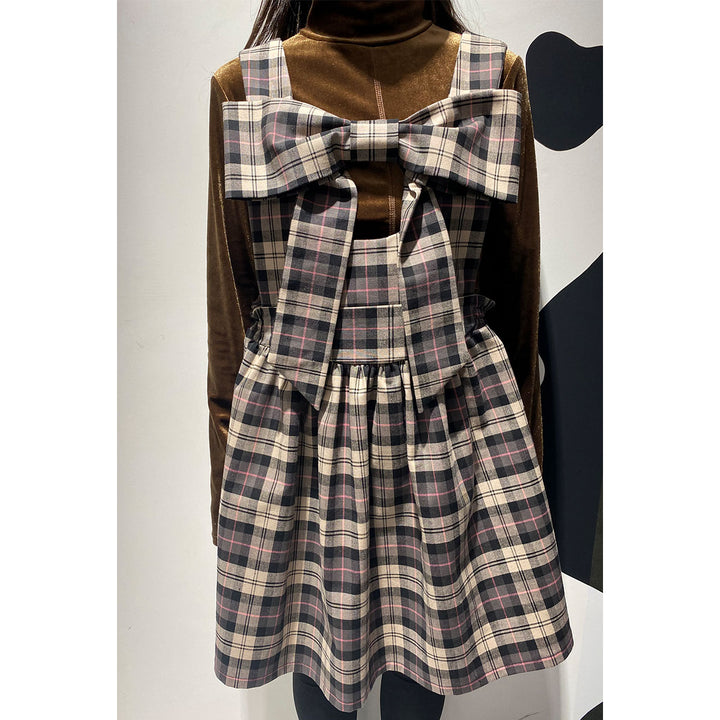 Front ribbon sleeveless onepiece (Beige Check) ¥8,980 / ¥9,480