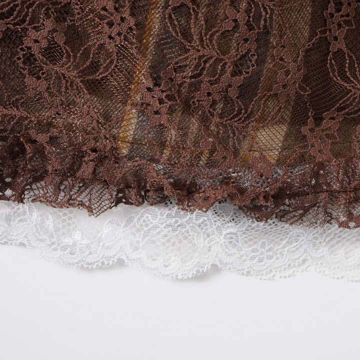 Plaid Asymmetry Lace Ribbon Mini Skirt