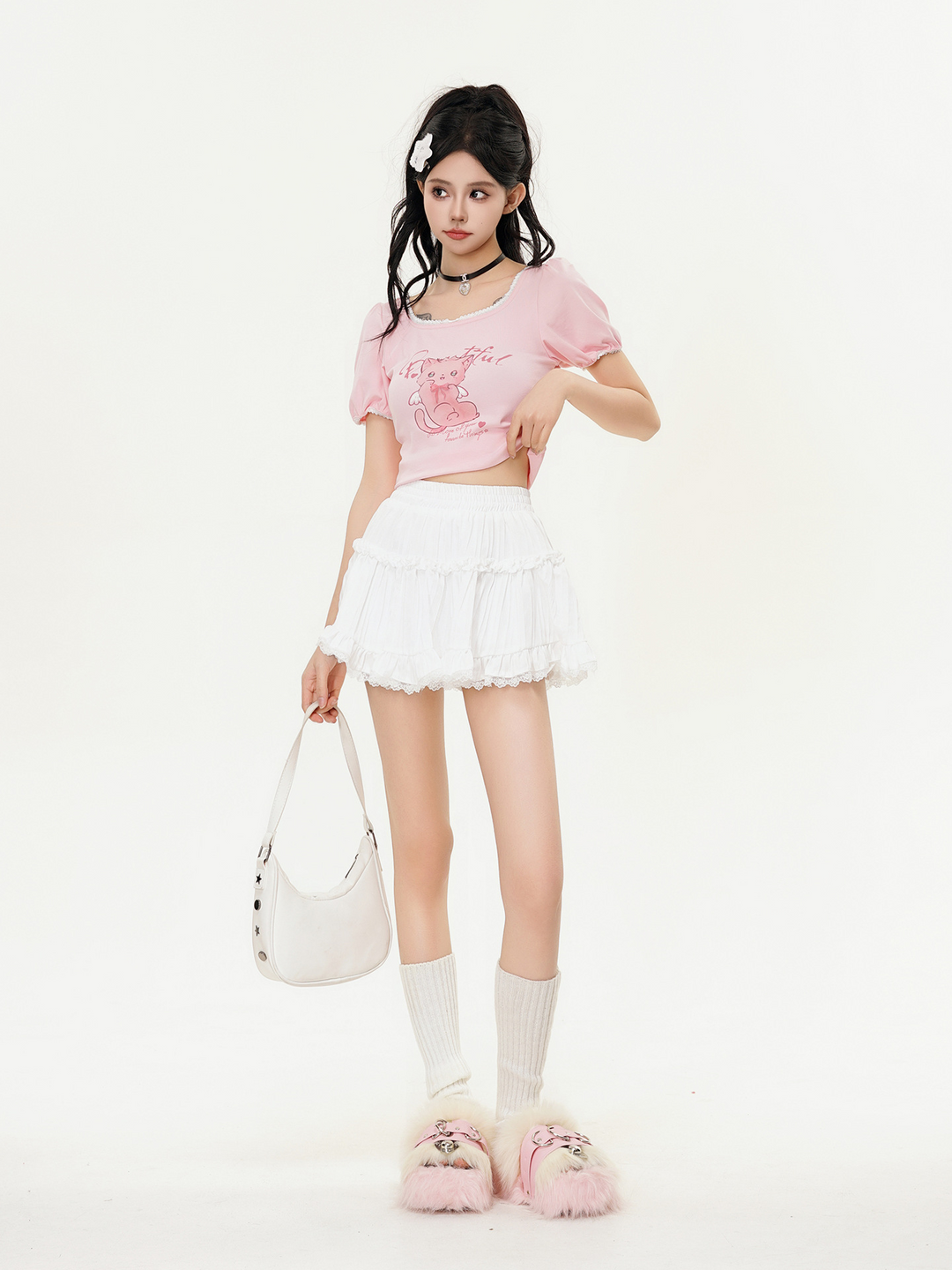 Lace flare mini skirt