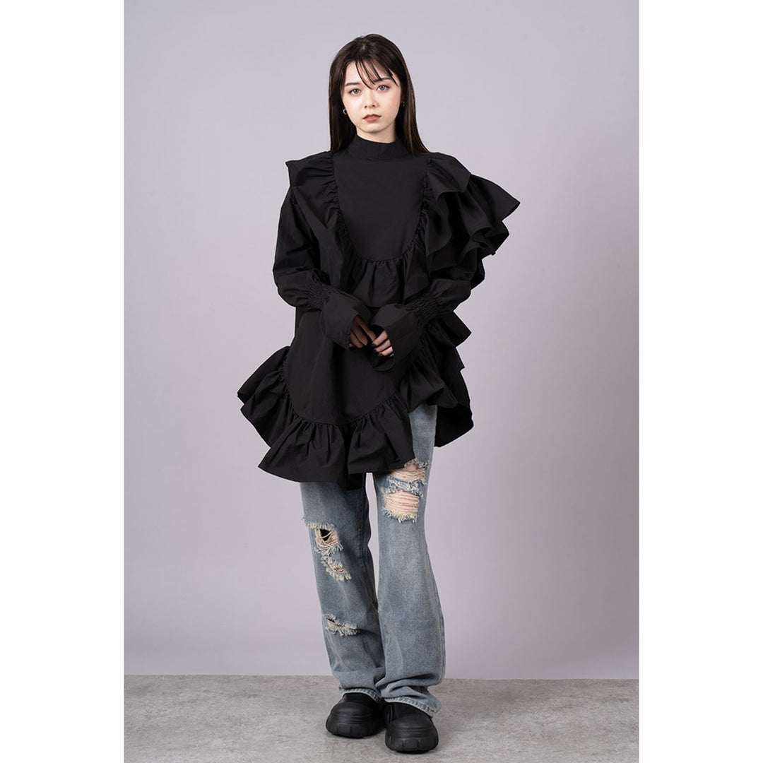 Asymmetry Shirring Tops