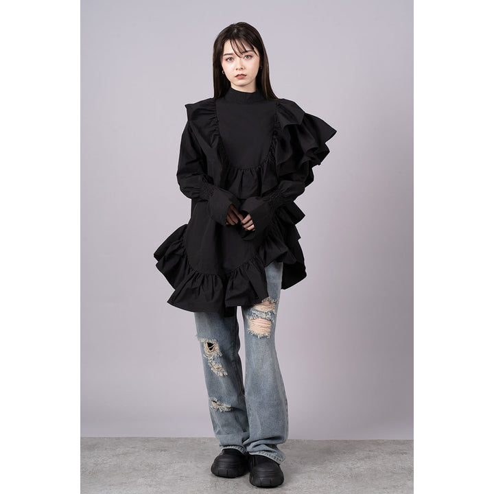 Asymmetry Shirring Tops