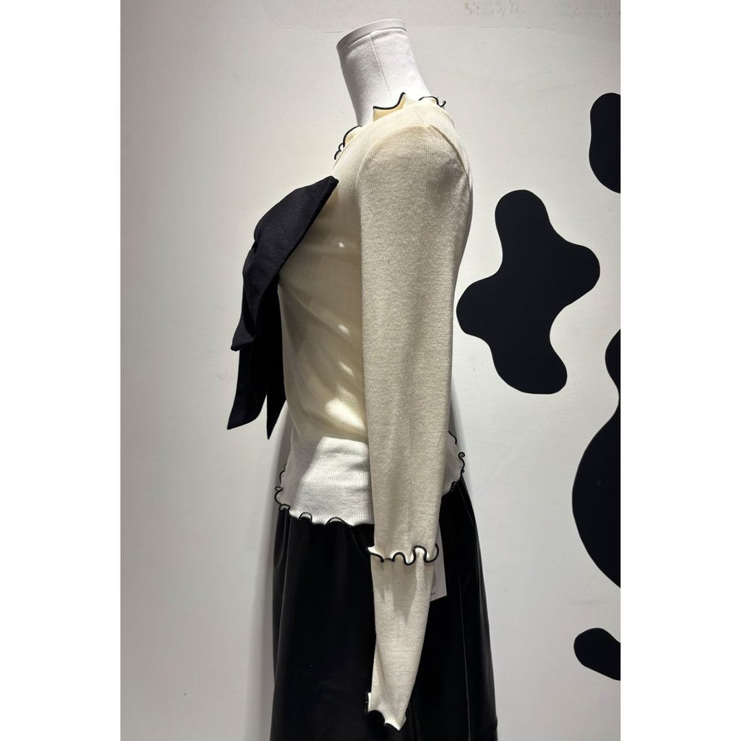 Rib Mellow Ribbon Tops Front ribbon / Big ribbon / Sleeve ribbon