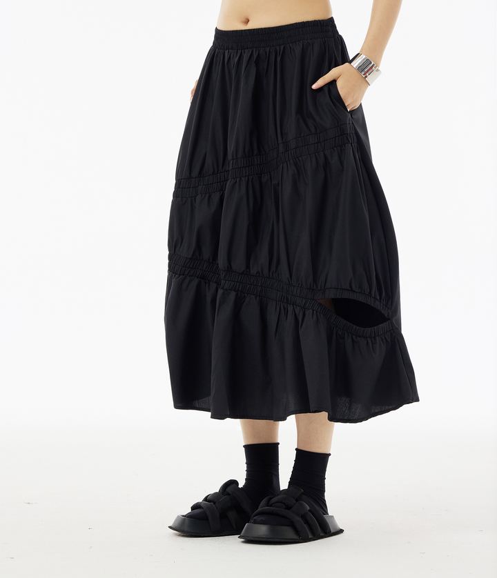 Gathered tiered long skirt