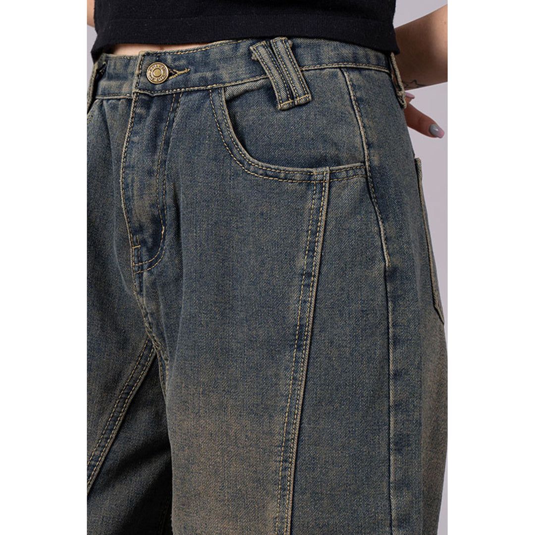 Front Seam Super Wide Denim Jeans