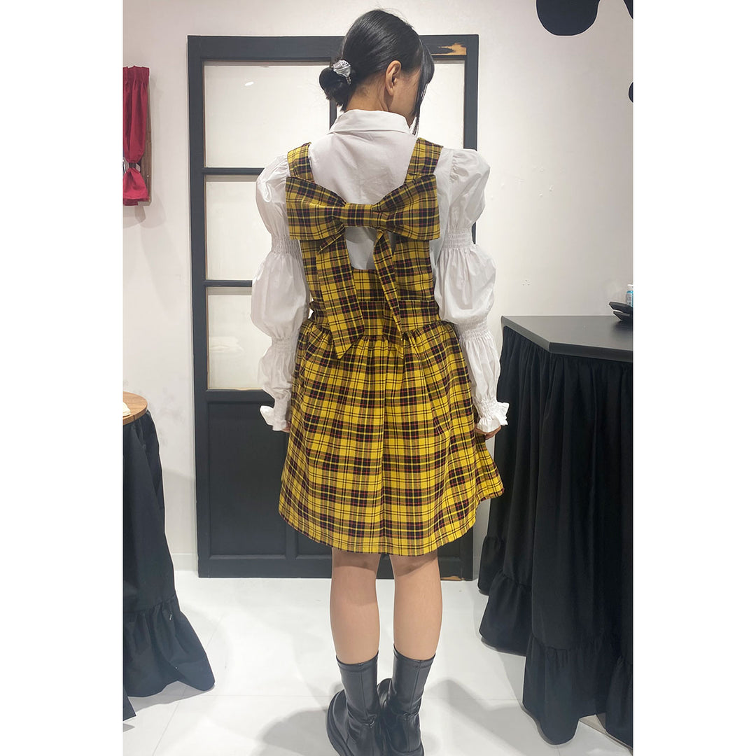 Front ribbon sleeveless onepiece (Yellow Check) ¥8,980 / ¥9,480