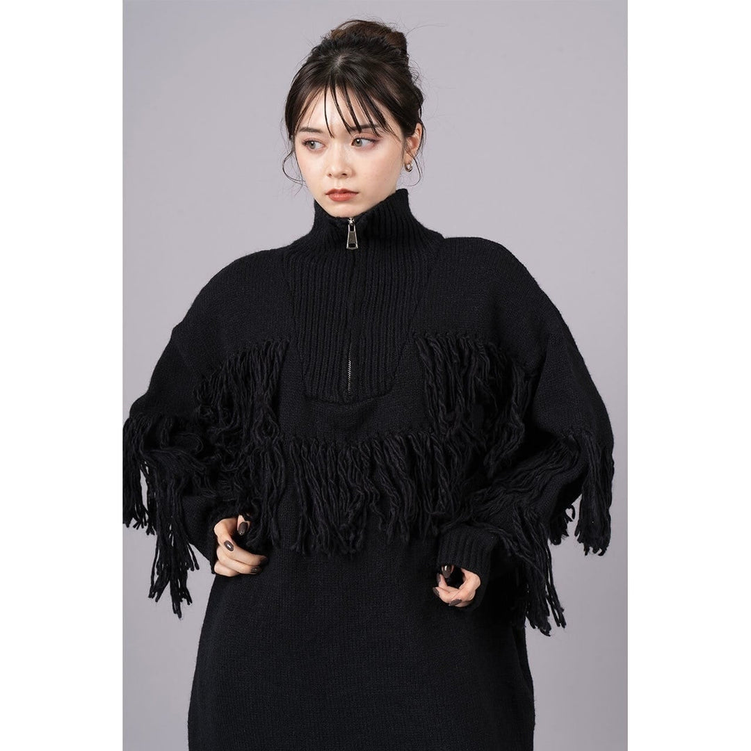 High Neck Fringe Zipper Knit Onepiece
