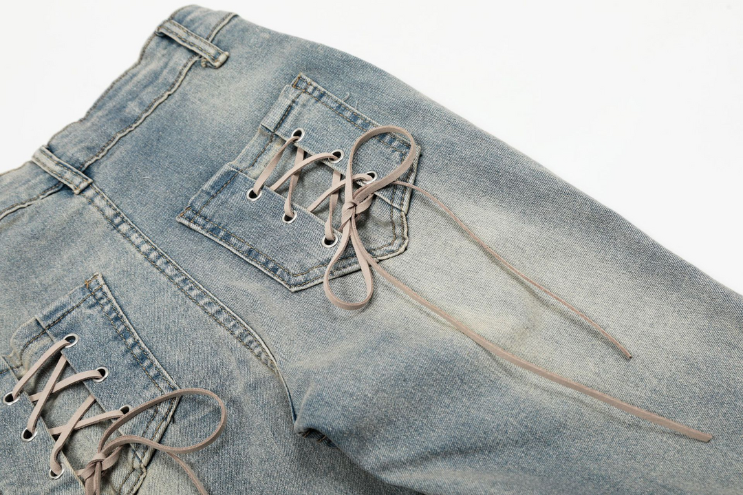 Back Pocket Lace Up Denim Jeans