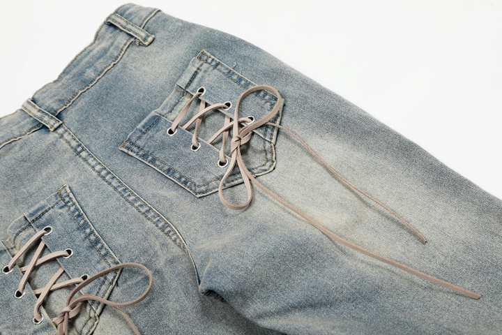 Back Pocket Lace Up Denim Jeans