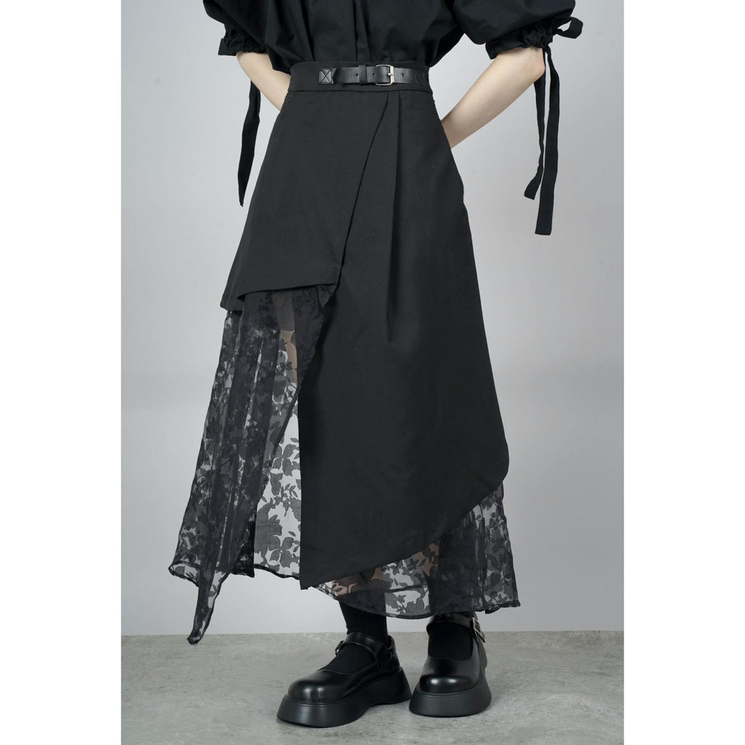 Asymmetry Flare Lace Layered Skirt