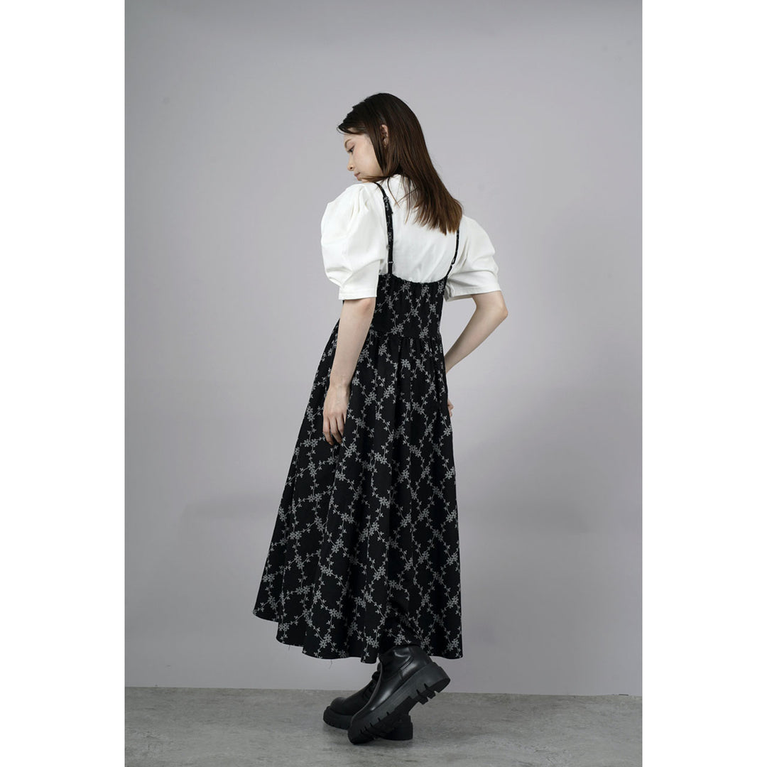 Tuck Puff Sleeve T-shirt & Cut Out Flower Camisole Onepiece