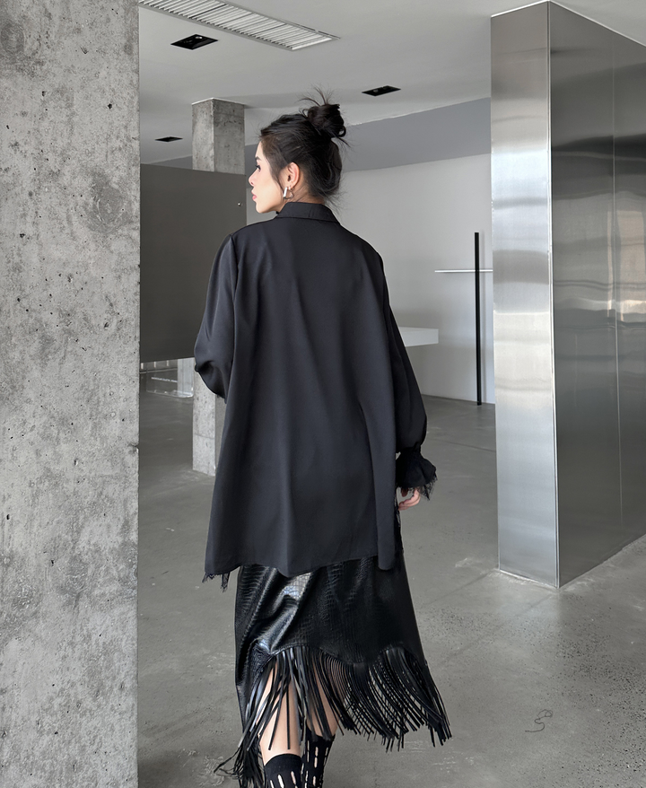 Crochet lace patchwork long sleeve shirt