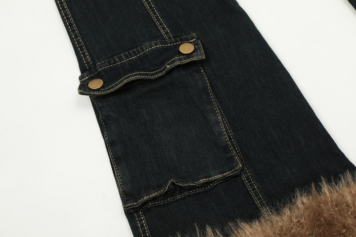 Fur washed flare denim pants