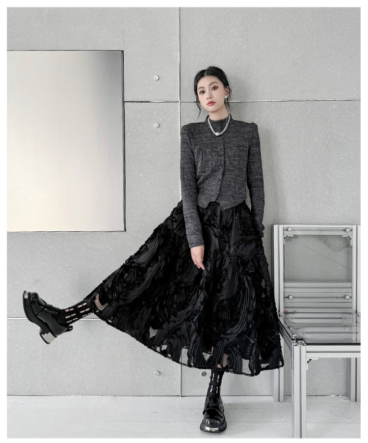 Three-dimensional pattern western a-shaped skirt