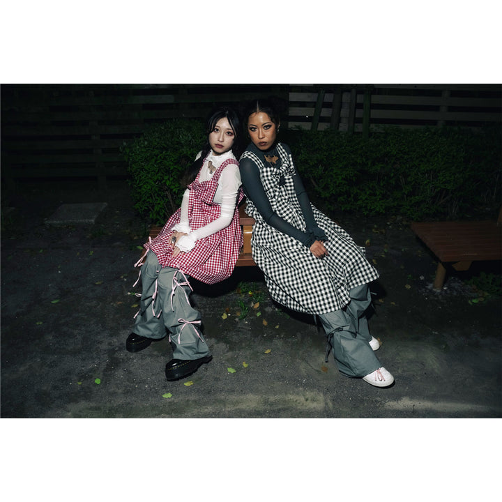 Front ribbon sleeveless onepiece (Beige Check) ¥8,980 / ¥9,480