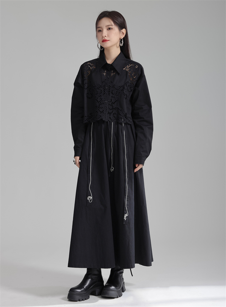 Openwork lace short shirt