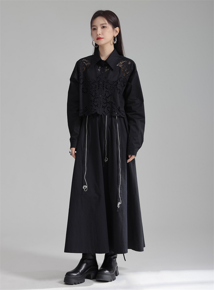 Openwork lace short shirt