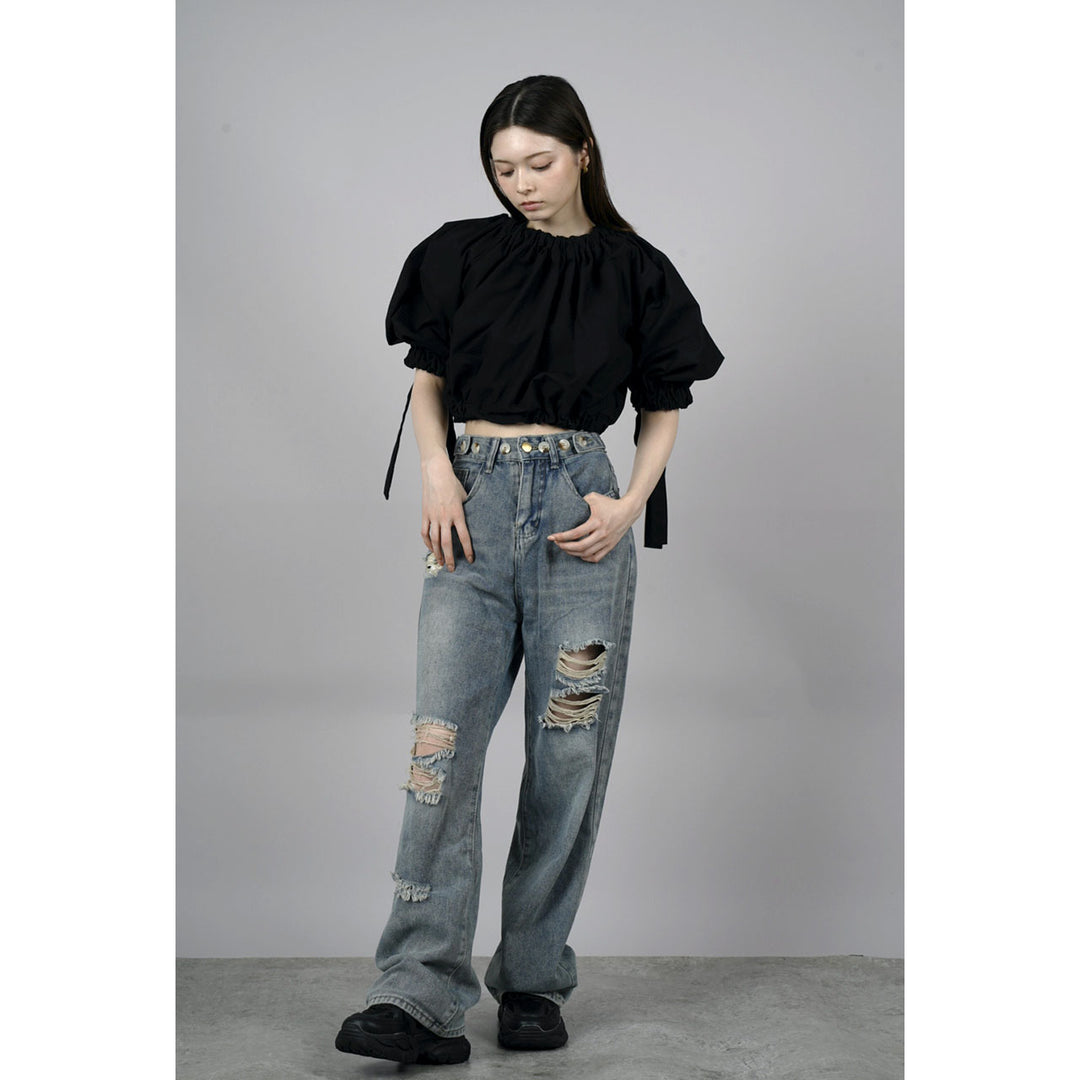 Gathered Shirring Short Shirt