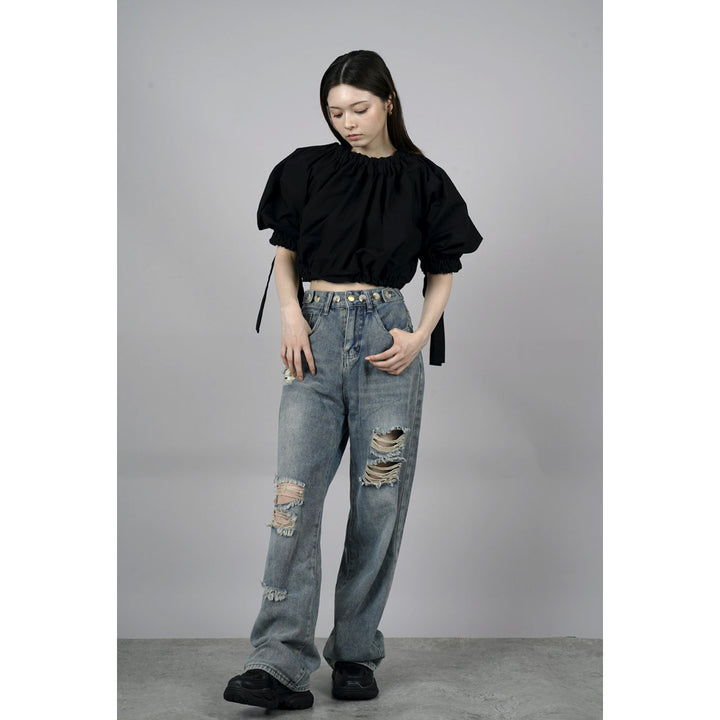 Gathered Shirring Short Shirt