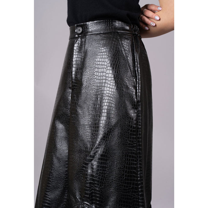 Embossed PU Leather Asymmetry Fringe Skirt