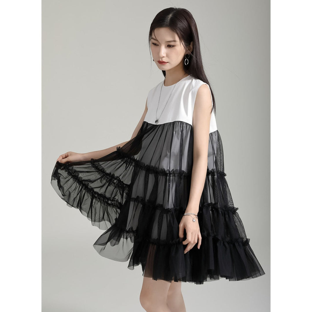 Tulle Tiered Sleeveless Long Blouse