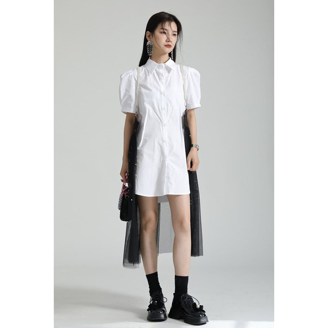 Power Shoulder Long Shirt & Tulle Skirt