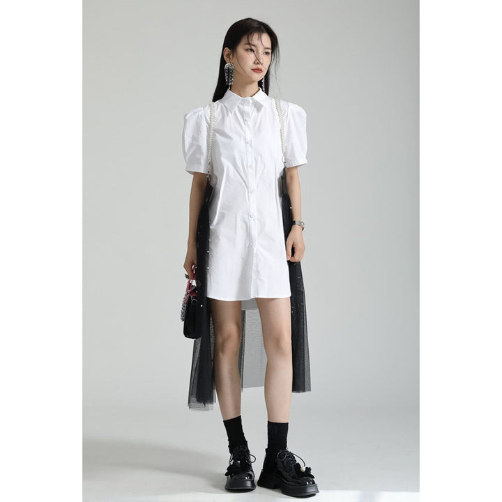 Power Shoulder Long Shirt & Tulle Skirt