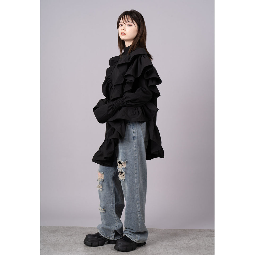 Asymmetry Shirring Tops