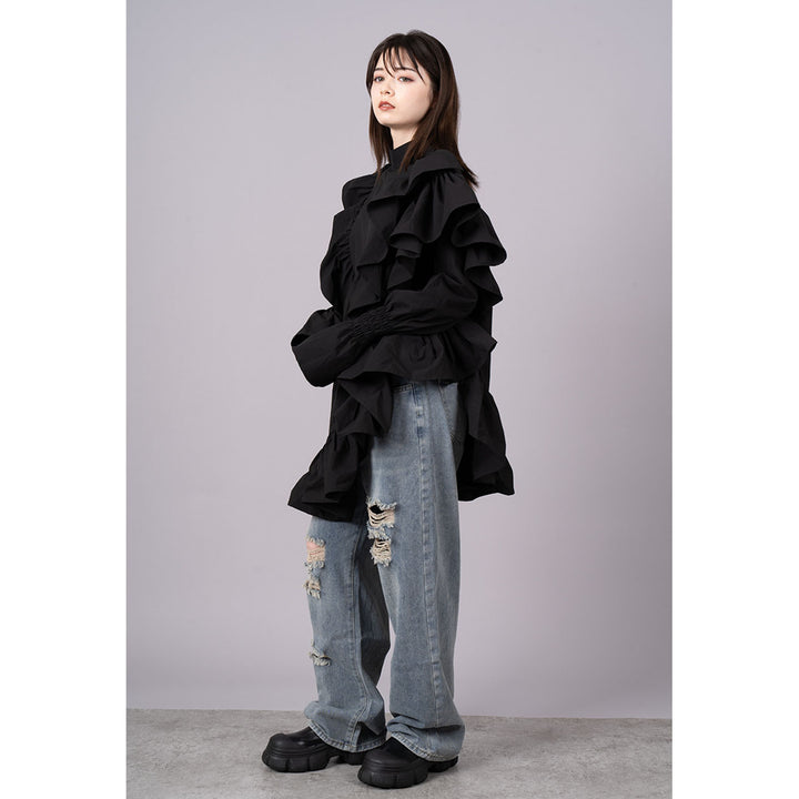 Asymmetry Shirring Tops