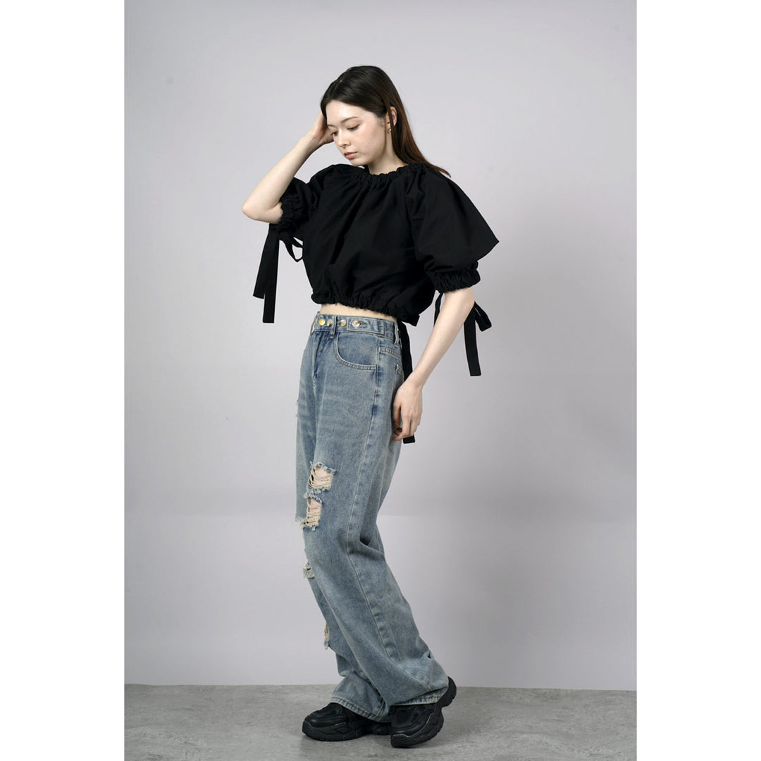 Gathered Shirring Short Shirt