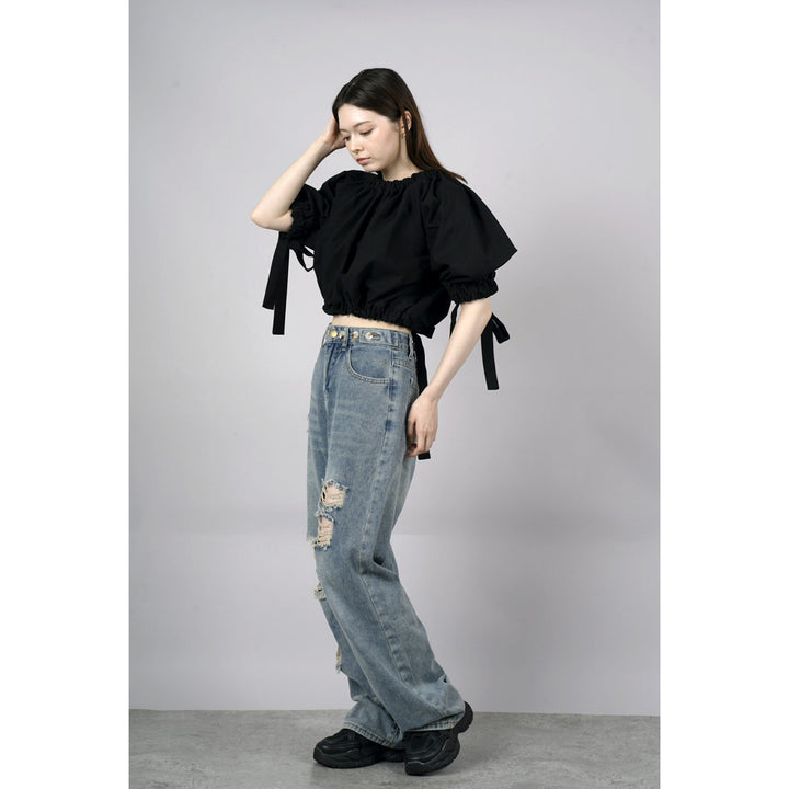 Gathered Shirring Short Shirt