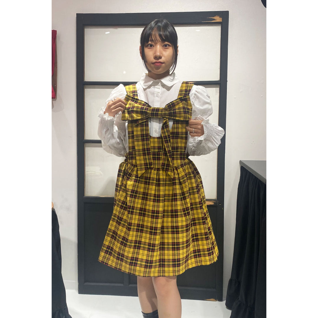 Front ribbon sleeveless onepiece (Yellow Check) ¥8,980 / ¥9,480