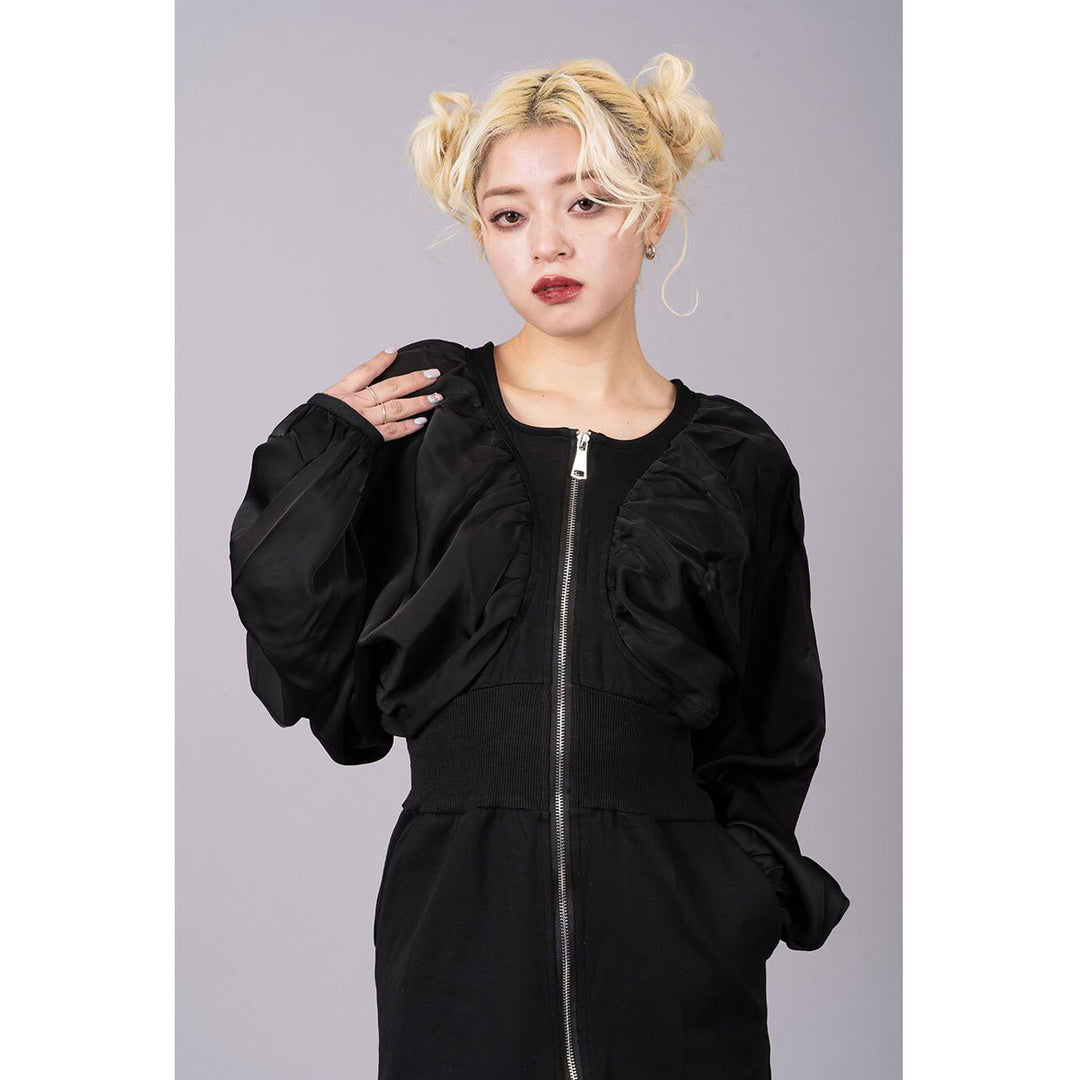 Gathered Sleeve Zipper Tight Onepiece