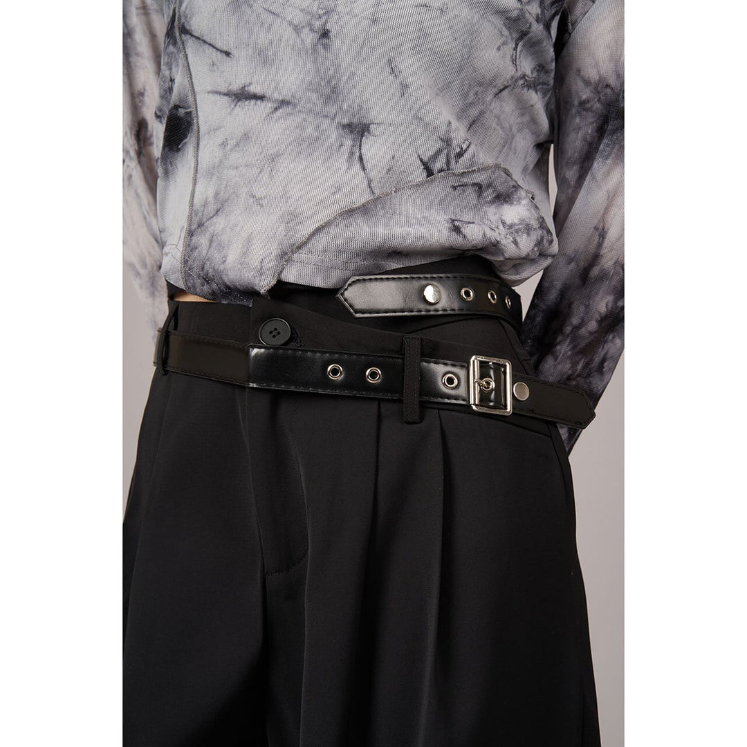 Diagonal Design Waist Straight Pants