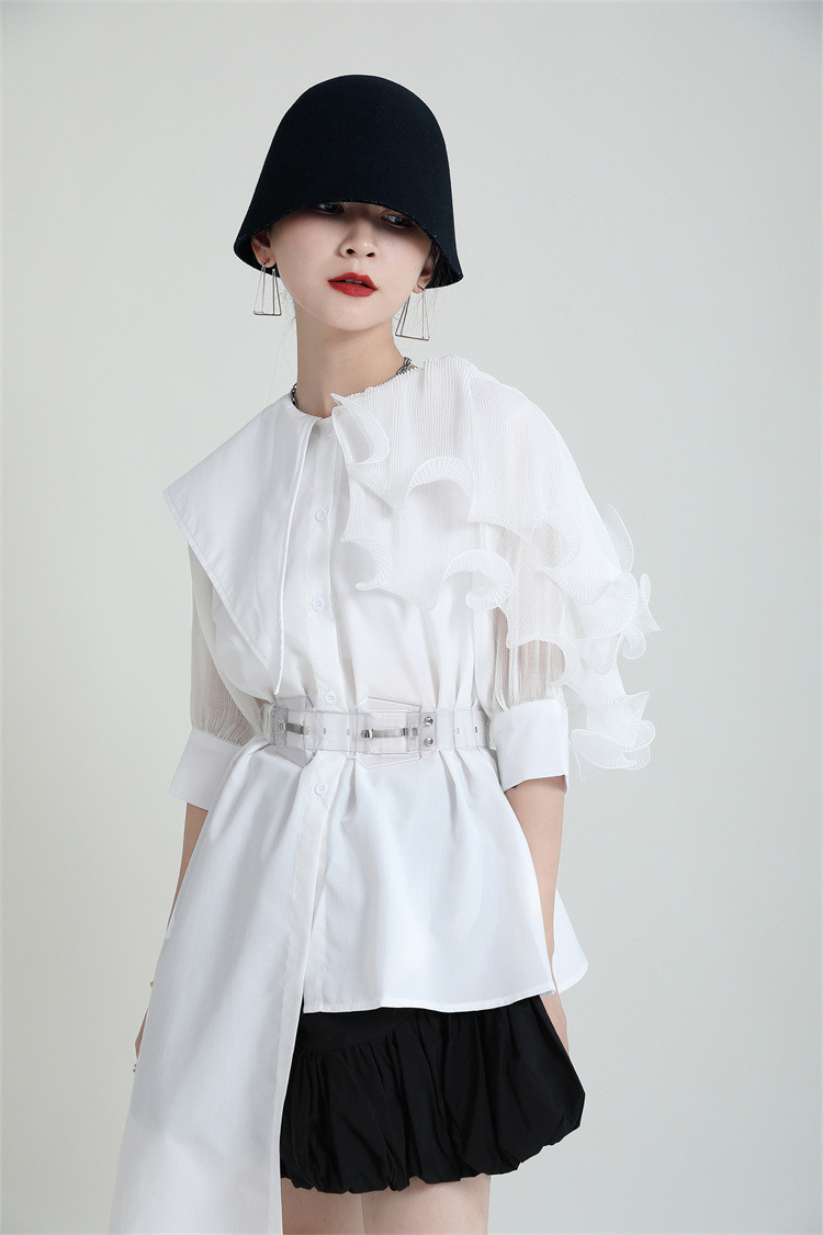 Asymmetry Organdie Short Sleeve Shirt