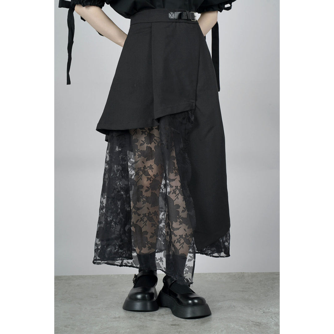 Asymmetry Flare Lace Layered Skirt